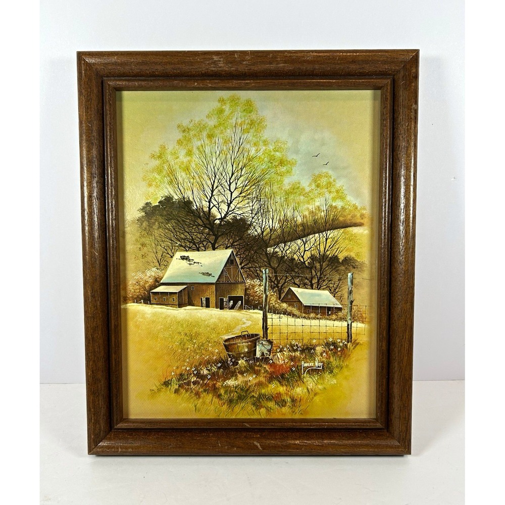 Vintage Robert Nidy Rustic Barn Scene – Textured Wood Board Art Print Framed